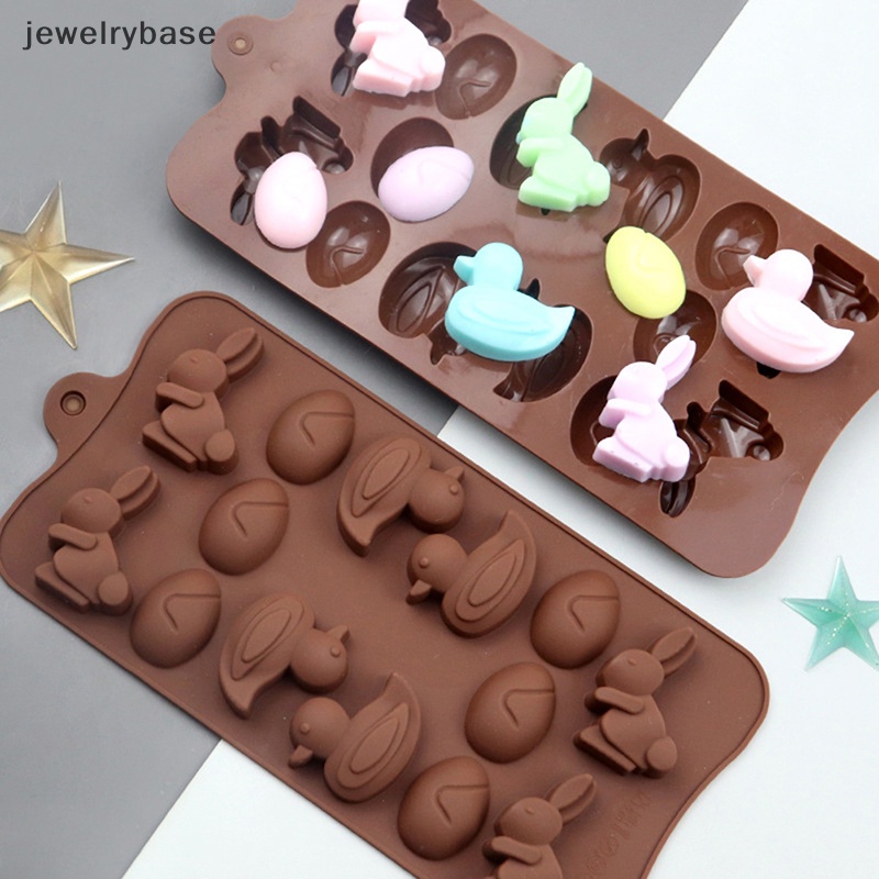 [jewelrybase] 1pc 14-rongga Silikon Cetakan Kue Lucu Bebek Kelinci Telur Cetakan Diy Alat Baking Butik