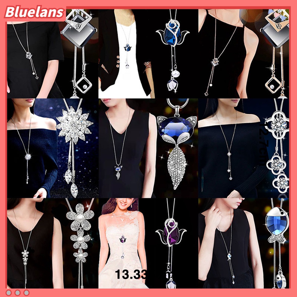 [BLS] Wanita Kalung Bersinar Berlian Imitasi Bertatahkan Tulip/Rose Bunga Swan/Bow Rumbai Pesona Dress-Up Beberapa Gaya Panjang Sweater Rantai Gaun Pesta Kalung Perhiasan Hadiah
