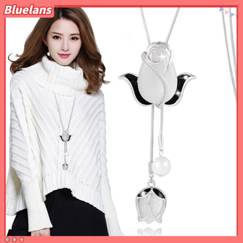 [BLS] Wanita Kalung Bersinar Berlian Imitasi Bertatahkan Tulip/Rose Bunga Swan/Bow Rumbai Pesona Dress-Up Beberapa Gaya Panjang Sweater Rantai Gaun Pesta Kalung Perhiasan Hadiah