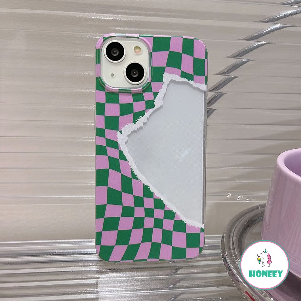 Fashion Ungu Hijau Memutar Kotak-Kotak Case Untuk iPhone 14 Pro Max13 12/12pro 11 Pro Max XR Xs7 8 Plus SE Warna-Warni Cover Pelindung