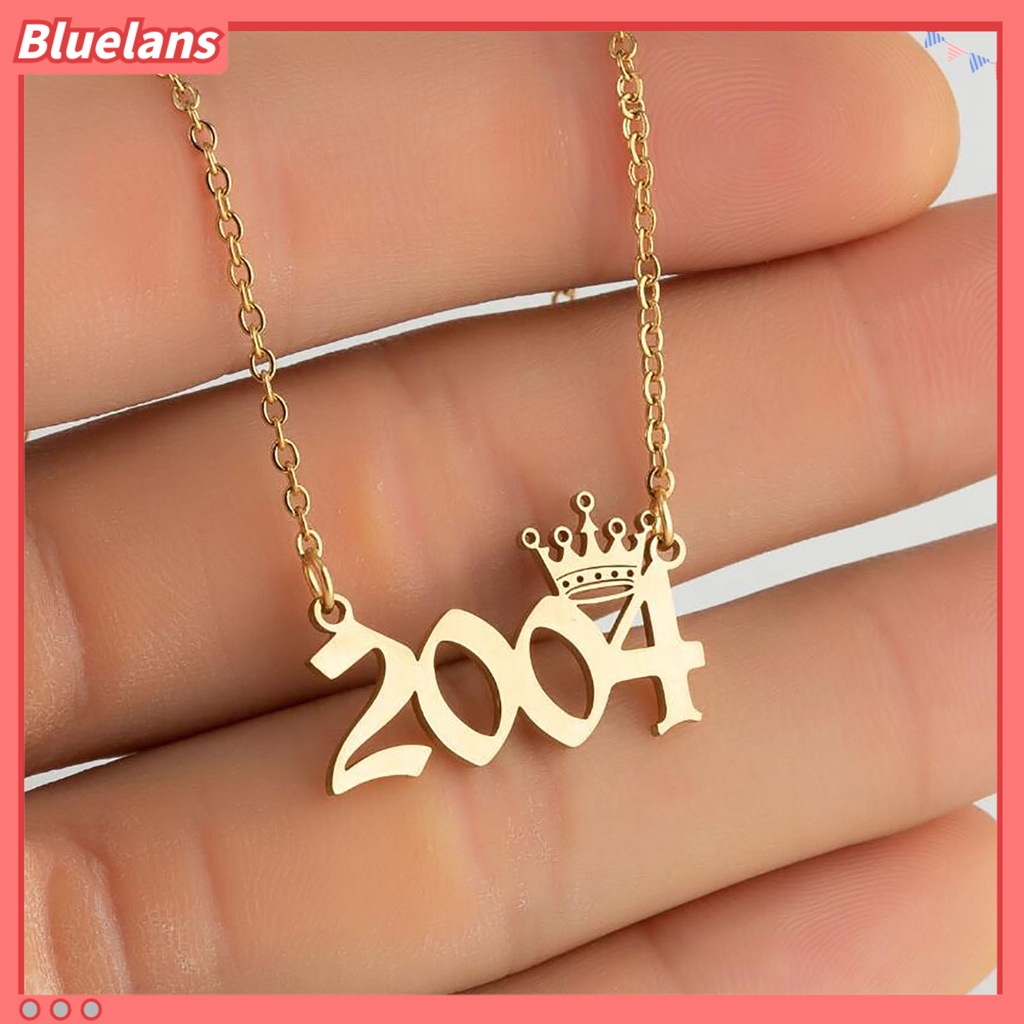 [BLS] Liontin Angka Tahun Kalung Mahkota Stainless Steel Rantai Indah Wanita Kalung Hadiah Ulang Tahun