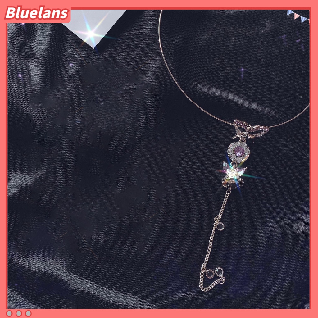 [BLS] Wanita Kupu-Kupu Berlian Imitasi Rumbai Adjustable Kerah Kalung Liontin Choker