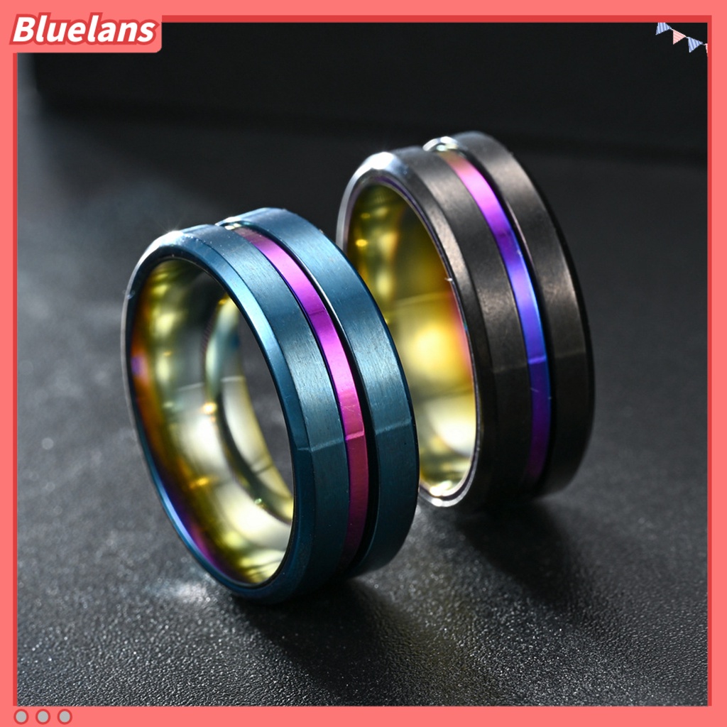 [BLS] Pria Cincin Sederhana Warna-Warni Alur Miring Tepi Electroplating Dekoratif Hadiah Laki-Laki Pernikahan Pertunangan Cincin Anniversary Perhiasan Untuk Perjamuan