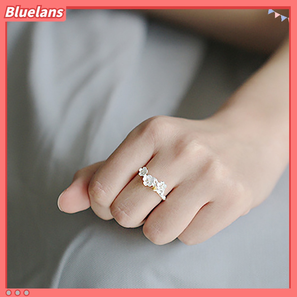 [BLS] Mode Plum Blossom Cincin Jari Terbuka Buatan Tangan Bunga Dapat Disesuaikan Perhiasan Wanita