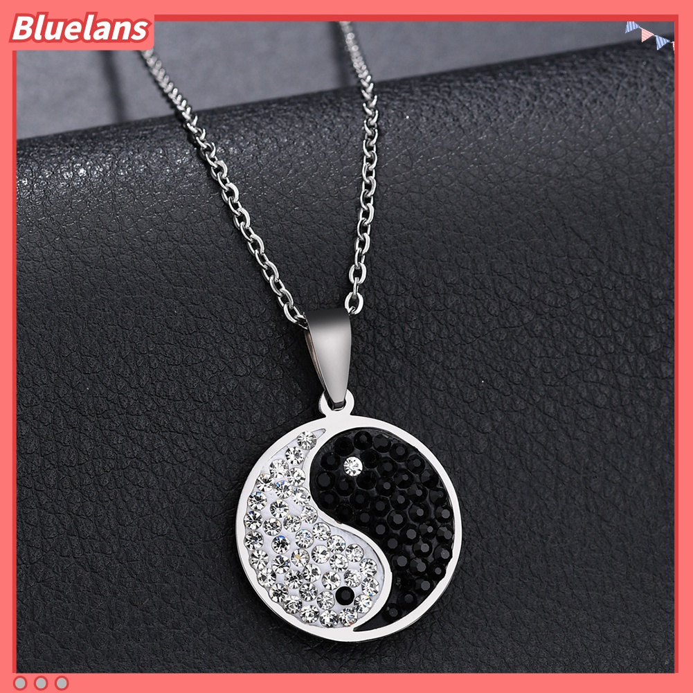 [BLS] Vintage Yin-yang Simbol Berlian Imitasi Mengkilap Pria Wanita Kalung Perhiasan Hadiah