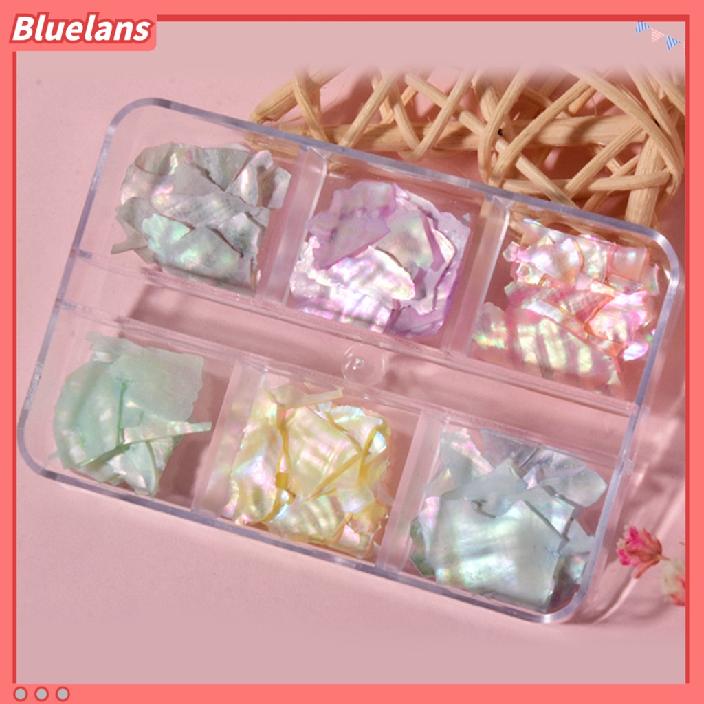 [BLM] 1kotak Shell Hiasan Kuku Warna-Warni Abalone Tidak Teratur Payet Slice Tipis Pesona Kuku 3D Nail Art Dekorasi Untuk Desain Kuku