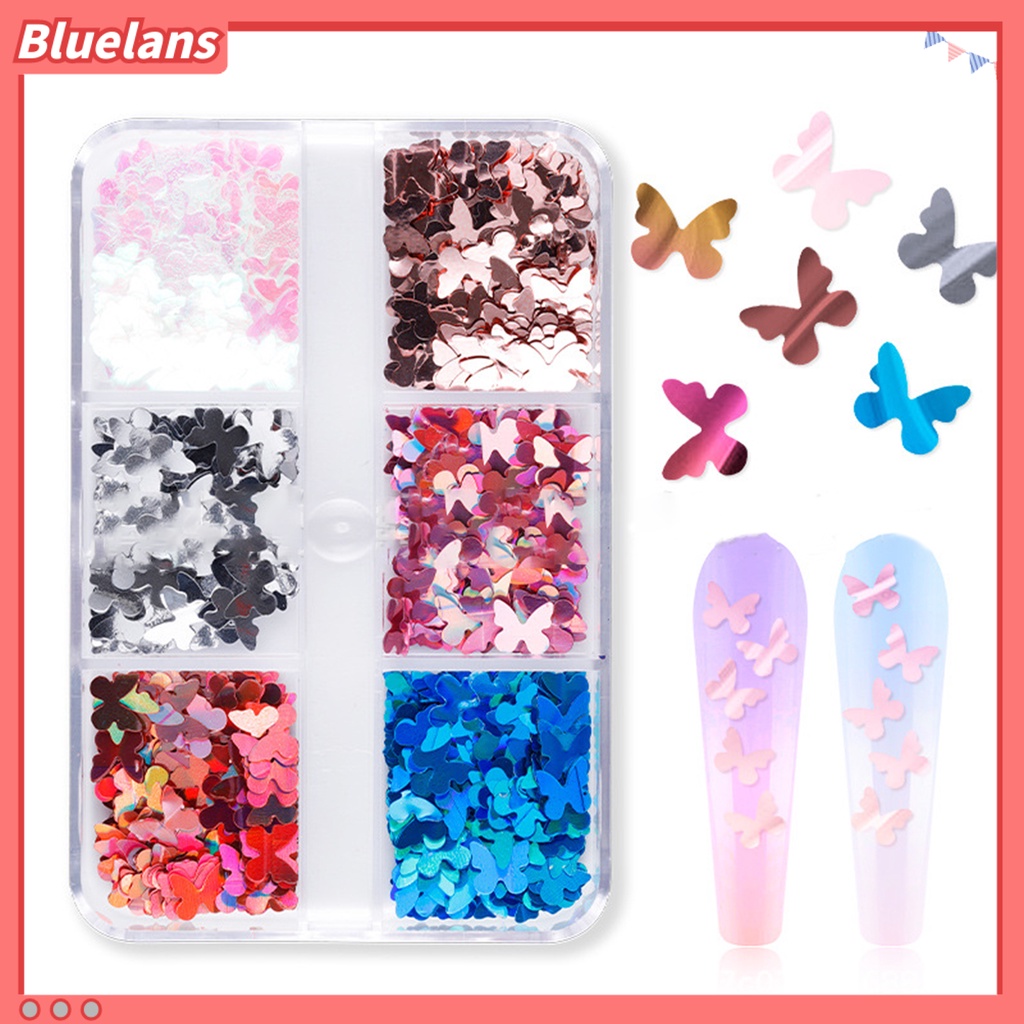 [BLM] 6kisi-kisi /Box Payet Kuku Tipis Rounded Corners Lightweight Butterfly Nail Art Sequin Untuk Wanita