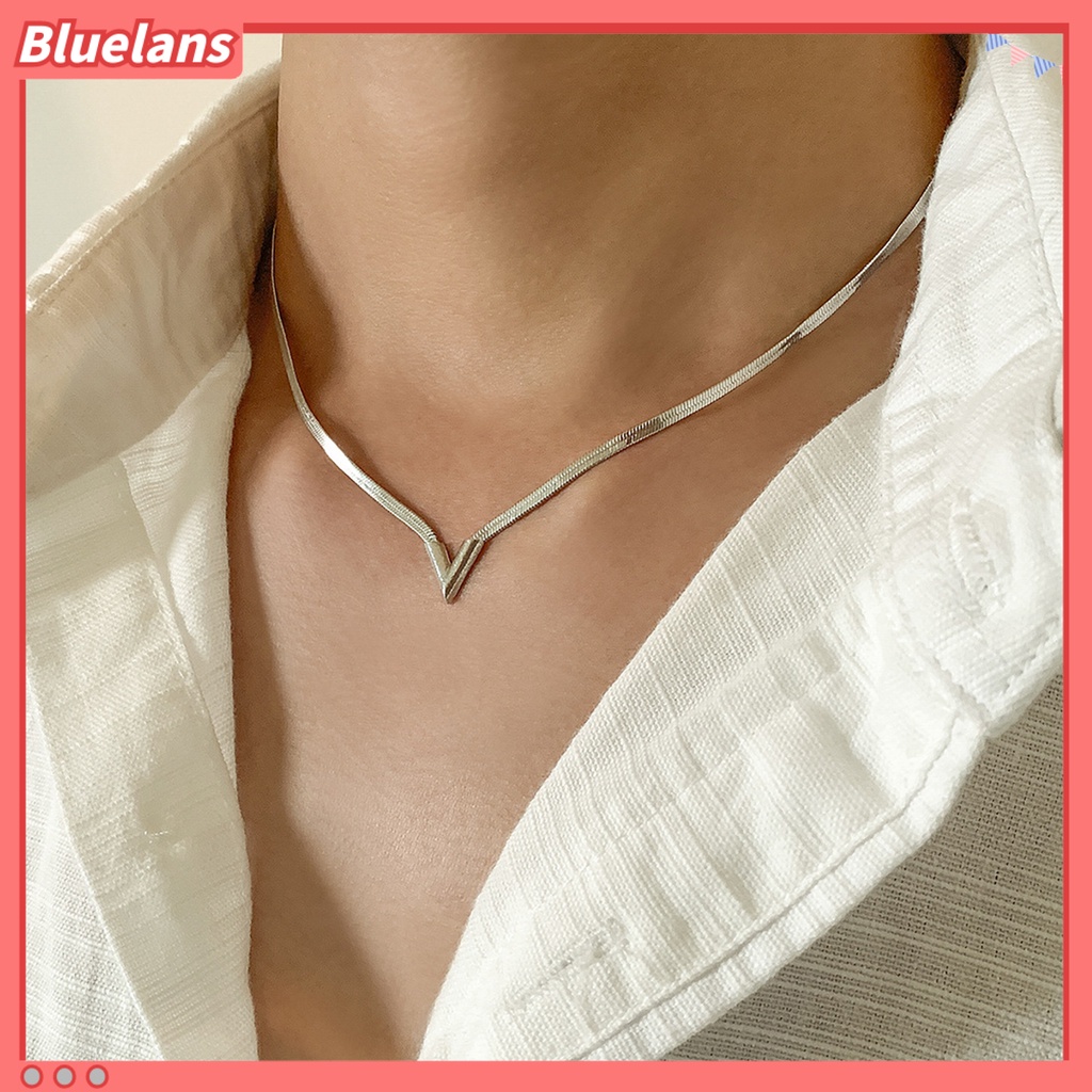 [BLS] Adjustable Dipanjangkan Rantai Oblate Pria Kalung Berbentuk V Pesona Choker Kalung Perhiasan Aksesoris