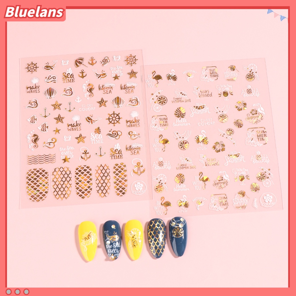 [BLM] Stiker Dekorasi Kuku Green Leaves Marine Life Decal Self-adhesive Lucu Graffiti 2D Nail Art Stiker Manicure Decal Perlengkapan Kuku