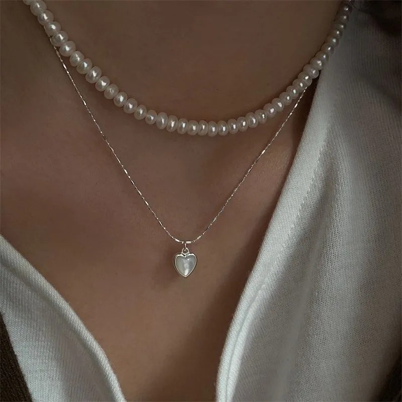 Mutiara Multilayer Kalung Heart Moonstone Pendant Choker Necklace Untuk Wanita Fashion Perhiasan Aksesoris