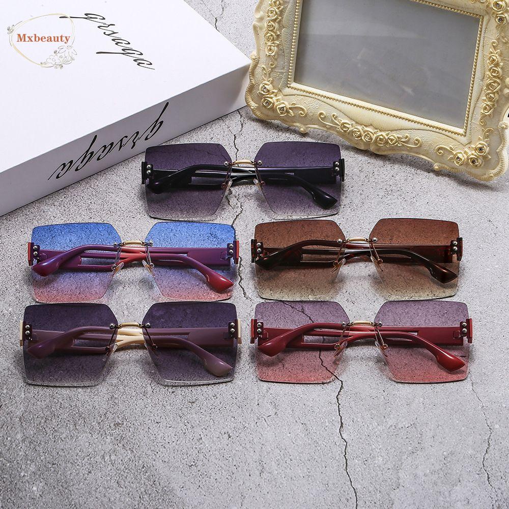 Mxbeauty Kacamata Hitam Kotak Gradien Warna Kaca Mata Anti Radiasi Untuk Wanita Perlindungan UV Pria Wanita Kacamata Anti Radiasi Untuk Wanita Sale Frameless Eyewear Women Glasses