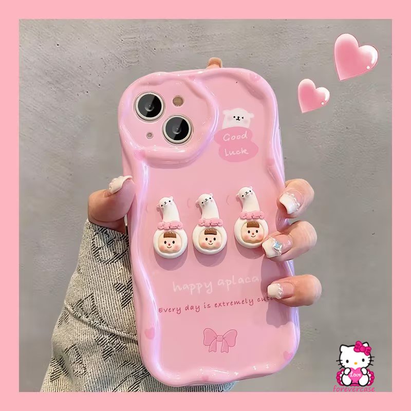 Mainan 3D Warna Permen Gadis Alpaka Pink Case Untuk Samsung A24 A23 A52 A32 A12 A14 A13 A04s A52s A04 A03 A30 A31 A50 A03s A21s A51 A11 A30s A50s A20 A20s A10s 3D Wavy Curved Edge Case