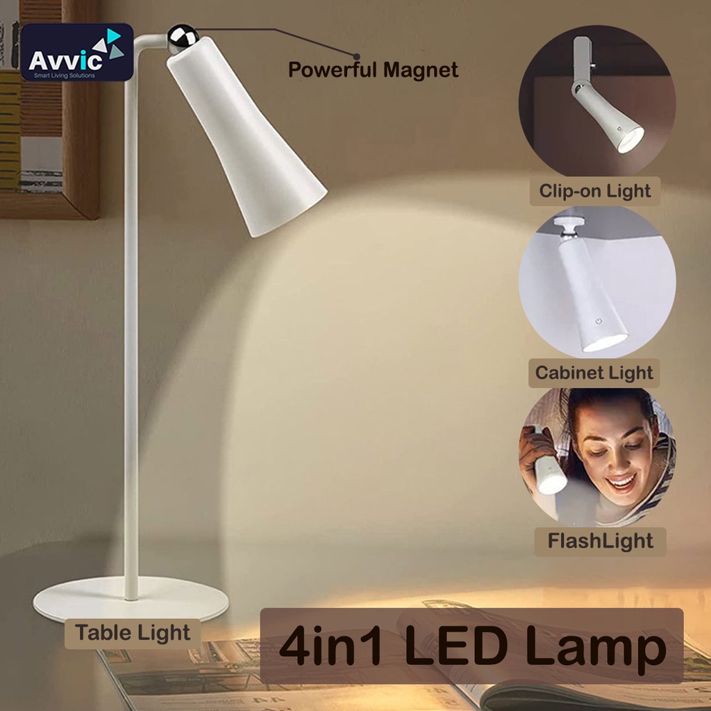 Avvic Lampu Serbaguna 4in1 LED Lamp Rechargeable Table Light Clip-on Light Flashlight 360° Rotating Magnetic