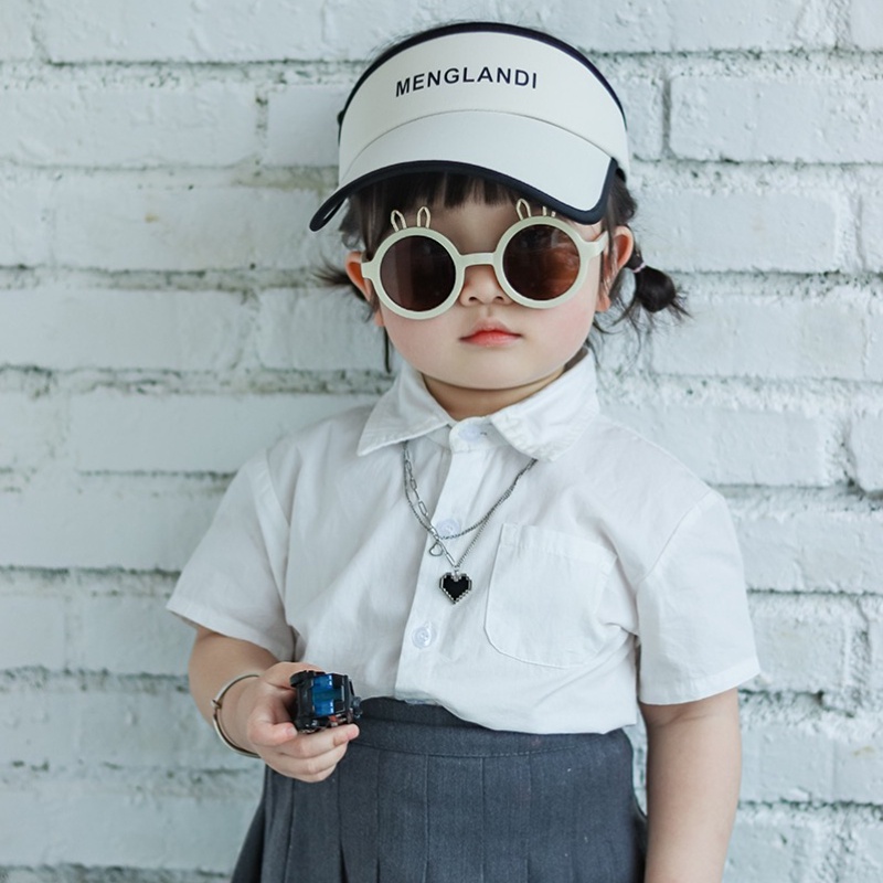 (YUZHU) Kacamata Hitam Kartun Telinga Kelinci Logam Untuk Anak-Anakfashion Bingkai Bulat Warna Permen Kerai Sunglasses Baby