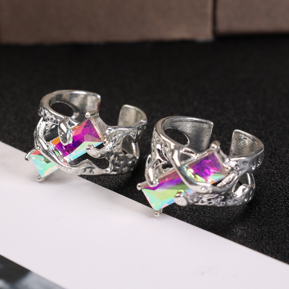 Lava Cair Duri Cincin Terbuka Dapat Disesuaikan/ Wanita Pria Retro Kristal Zirkon Jari Cincin/ Hadiah Perhiasan Gaya Punk Goth