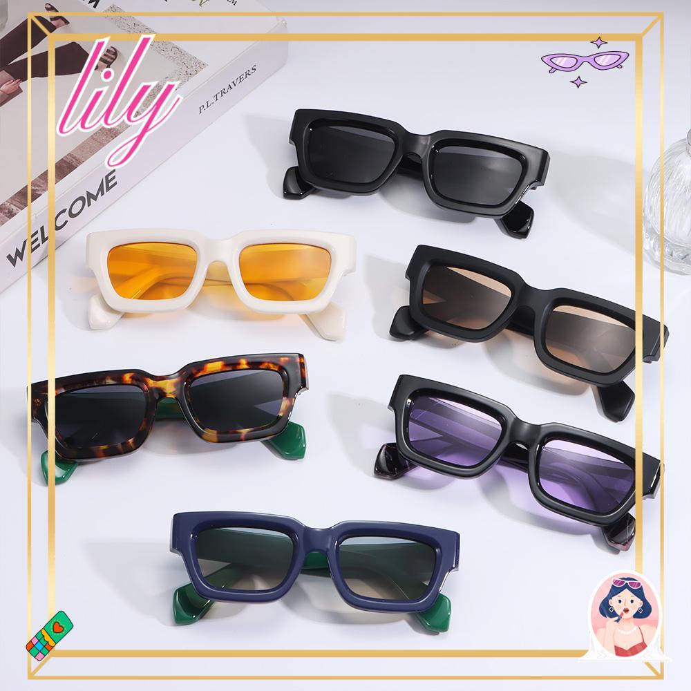 Lily Rectangle Sunglasses Fashion Wanita &amp; Pria Perlindungan UV Kacamata Matahari Kotak Kecil