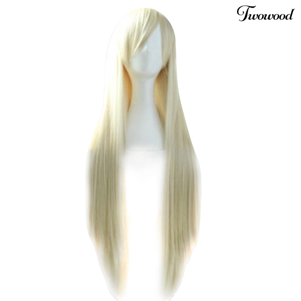 Twowood Fashion Gadis Wanita Panjang Cosplay Poni Miring Lurus Penuh Wig Rambut Ekstensi