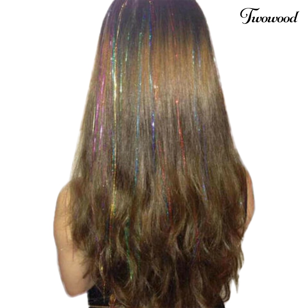 Twowood Tahan Panas Glitter Wig Lurus Panjang Mengkilap Mulus Hair Extension Sopak