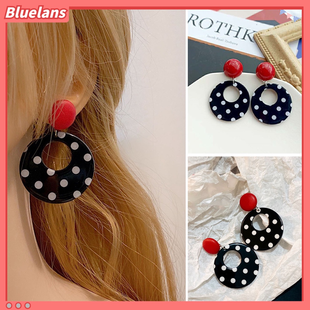 [BLS] 1pasang Anting Wanita Desain Dot Lingkaran Geometris Permukaan Halus Tahan Aus Berdandan Tahan Luntur Fashion Pesta Lady Stud Menjuntai Anting-Anting Perhiasan Aksesori