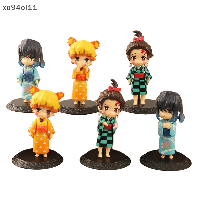 Xo 6Pcs Patung Anime Demon Slayer Model Kimono Tanjiro Figure Patung Mainan Boneka OL