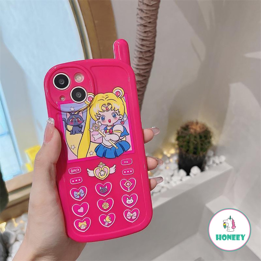 Retro Telepon Keypad Phone Case Untuk Iphone14 13 12 11 Pro Max Casing Untuk iPhone XR XS 7 8plus Fashion Rose Red Kartun Back Cover