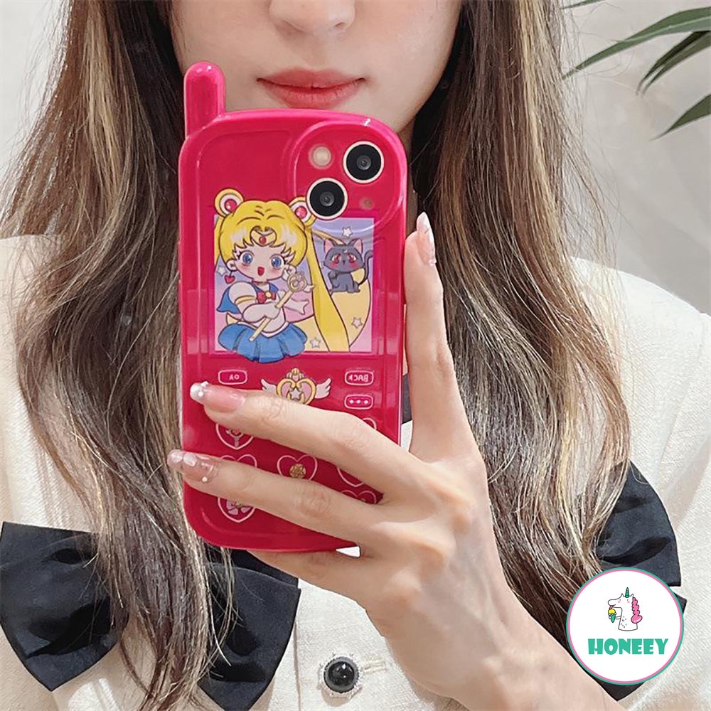 Retro Telepon Keypad Phone Case Untuk Iphone14 13 12 11 Pro Max Casing Untuk iPhone XR XS 7 8plus Fashion Rose Red Kartun Back Cover