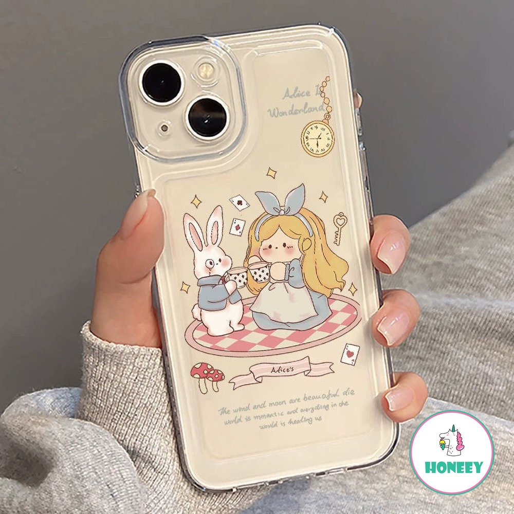 Ins Alice Rabbit Case Kompatibel Untuk iPhone 14 Pro Max13 12 11 Pro Max XR XS 7 8Plus Transparan Shockproof Back Cover