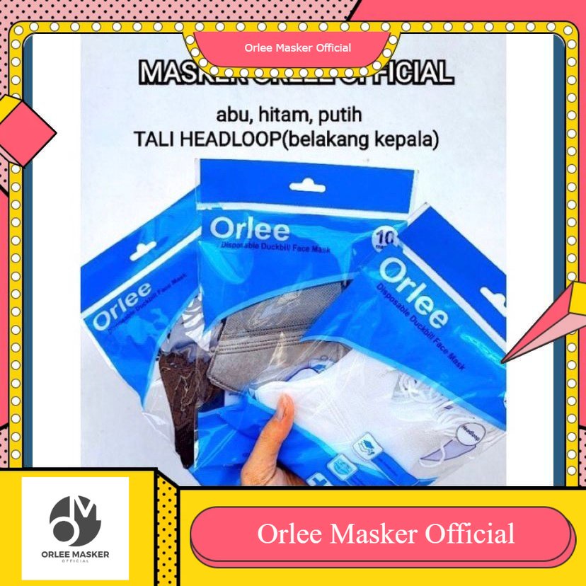 MASKER ORLEE DUCKBILL EMBOSS WARNA PUTIH HITAM 3ply HEADLOOP (tali hijab) dan KN 95 5ply READY