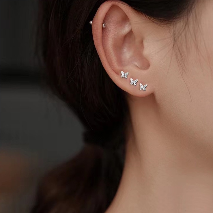 Silver Bow Earring Korea Anting Tusuk Kupluk Zirkon Untuk Aksesoris Perhiasan Fashion Wanita