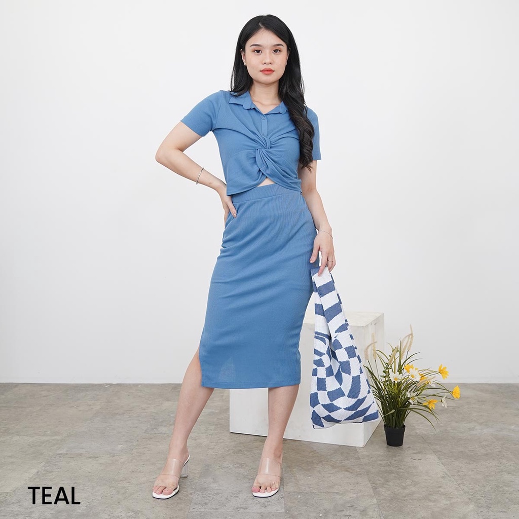 Rib Knit Set Setelan Rok Wanita Imama