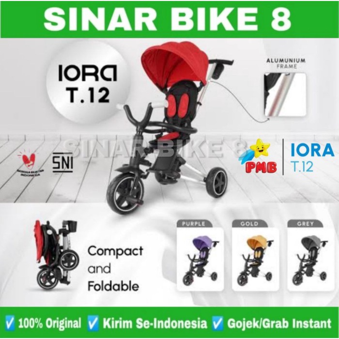 Sepeda Anak Roda Tiga PMB IORA T 12 Bisa Dilipat Kanopi Tricycle Anak