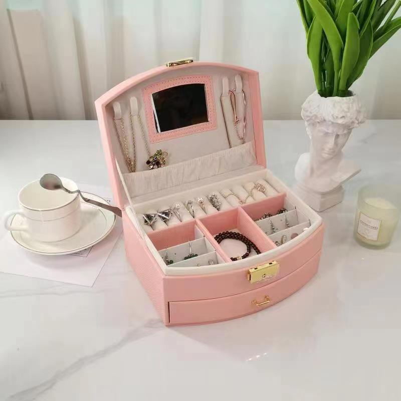 Baru Kotak Penyimpanan Perhiasan Portabel Kapasitas Besar Laci Portabel Cermin Perhiasan Gelang Kosmetik Box