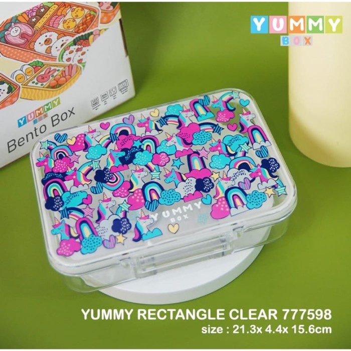 KOTAK MAKAN LUNCHBOX BENTOBOX YUMMY BOX MEDIUM KARAKTER TRANSPARAN 777 - UNICORN RAINBOW