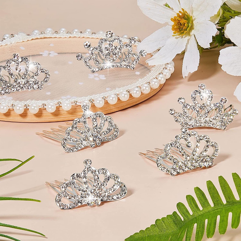 MMM Jepit Rambut Sirkam Mahkota Anak perempuan Aksen Berlian Imitasi Untuk wanita Sisir Sirkam Mutiara Putri pengantin Tiara Wanita Crown Berlian Women JewelryAksesoris Rambut Ala Princes Murah Import