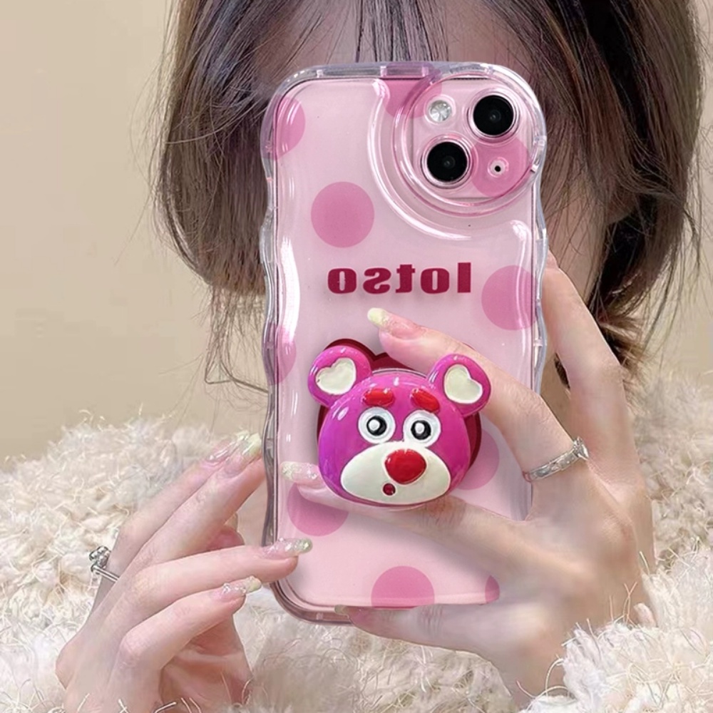 Redmi Note12 Pro Note 11 Note11S Poco C40 Redmi10 10C 10A 9C 9A 9T Note10 Note9 Note8 Poco M3 Pro X3 NFC Redmi A1 A2 Cute Strawberry Bear Manyo Bracket Wavy Edge Back Soft Case