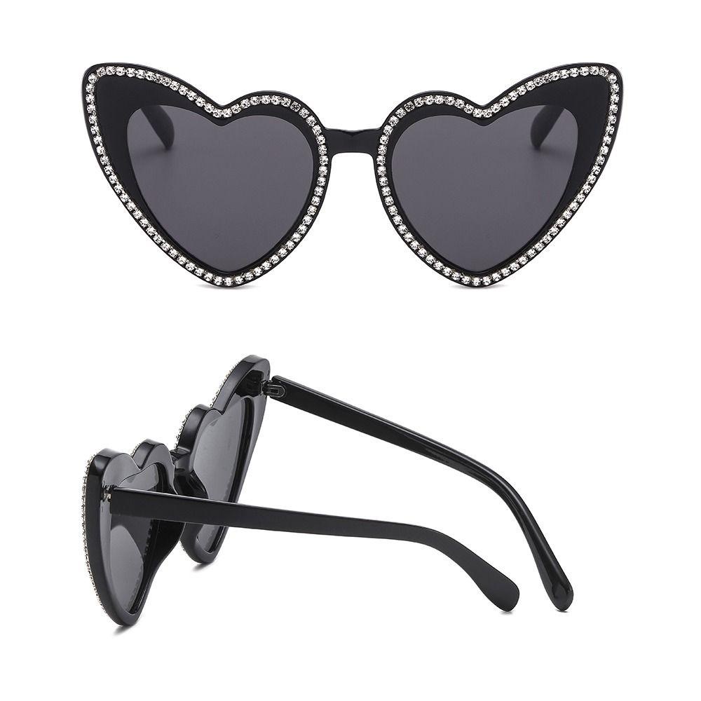 R-flower Diamond Heart Sunglasses Trendy Kostum Hitam Halloween Kacamata Matahari Bersinar Untuk Unisex