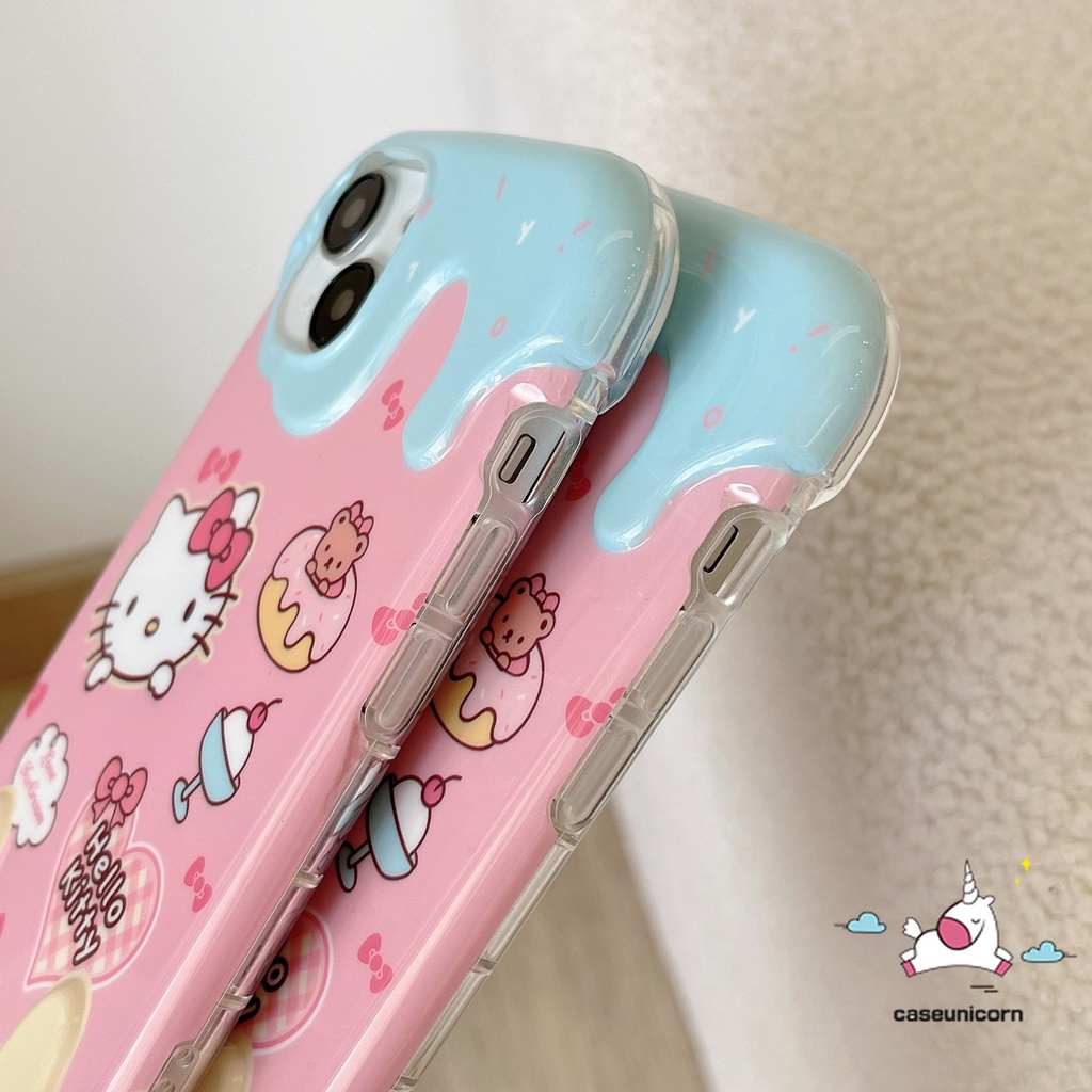 IPHONE 3d Warna Ice Cream Kartun Hello Kitty Pochacco Doodle Phone Case Kompatibel Untuk Iphone11 13 XR 12 14 Pro Max 7Plus X7 8 Plus XS Max SE 2020lucu Kirby Lembut TPU Cover