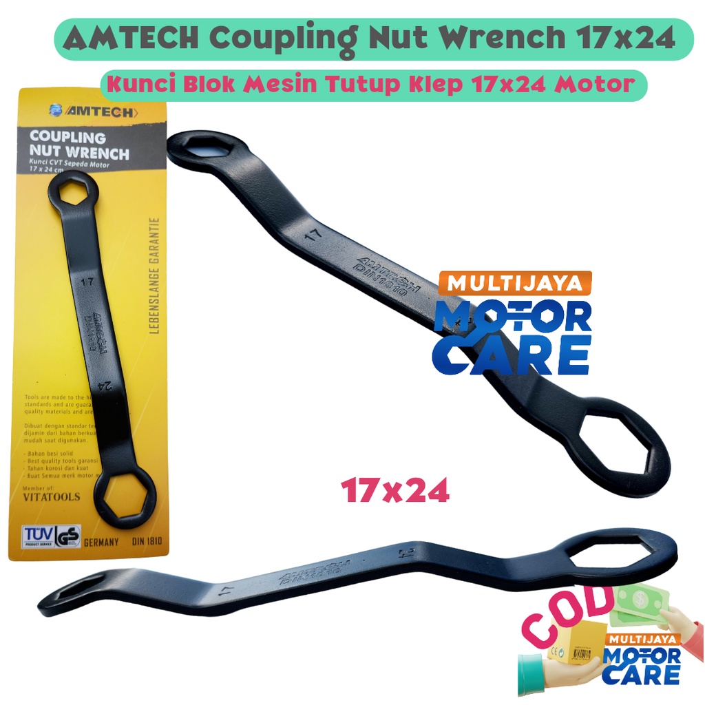 AMTECH Coupling Nut Wrench 17x24 Kunci Blok Mesin Tutup Klep 17x 24 Sepeda Motor Bengkok