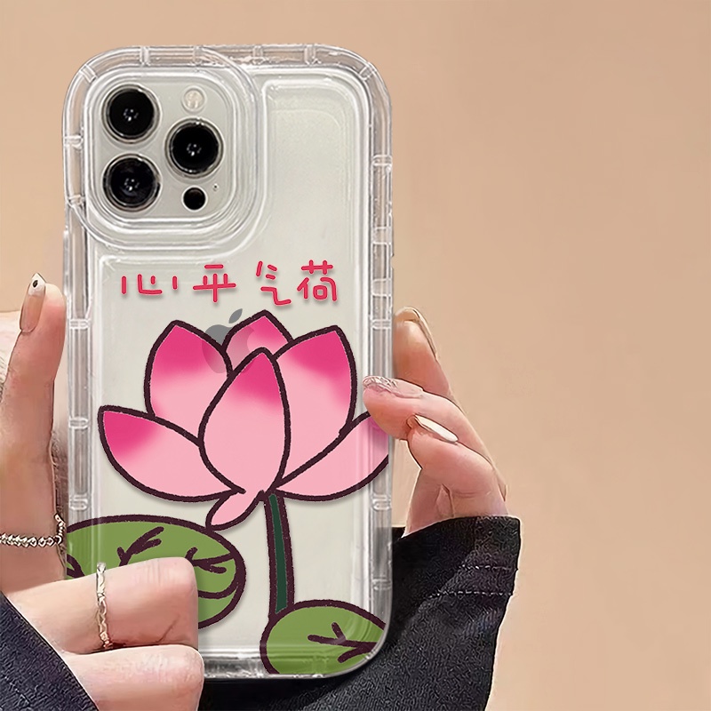 IPHONE Lotus Soft Phone Case Kompatibel Untuk Casing Iphone14 11 13 12 Pro XS Max X Xr7 +8 Plus Transparan TPU Silikon Shockproof Cover