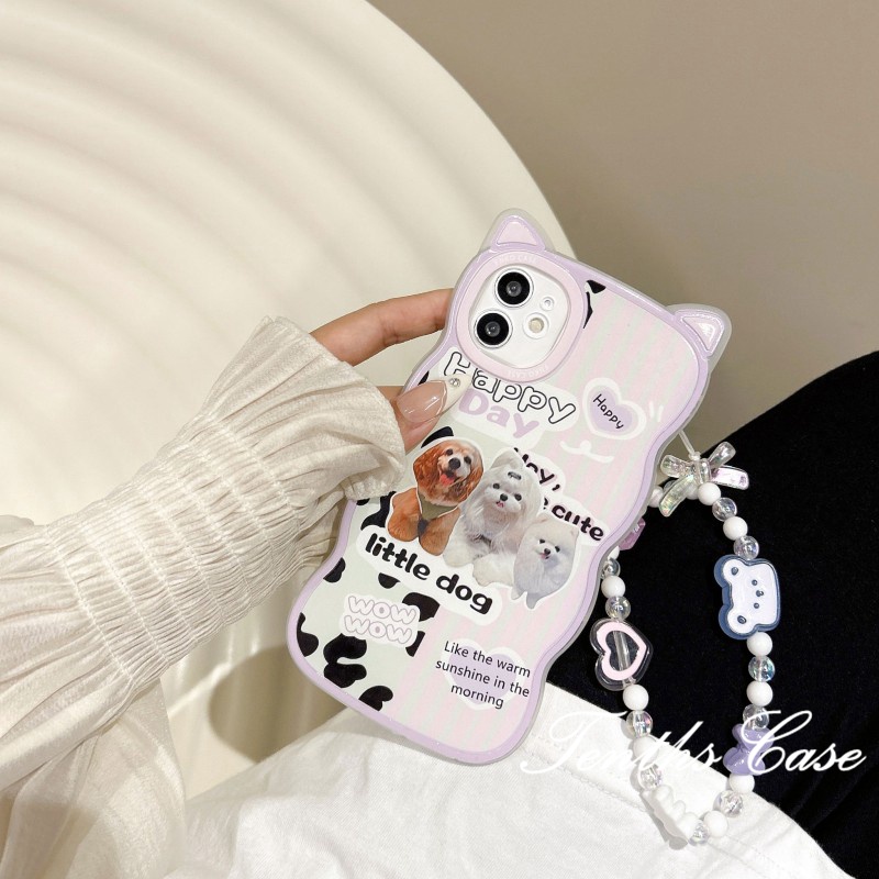 IPHONE Kompatibel Untuk Iphone14 13 12 11 Pro Max X XR Xs Max8 7 6 6s Plus Se2020Sarung Telinga Kucing Kartun Anjing Kecil Yang Lucu Bening Casing Ponsel Dengan Lanyard