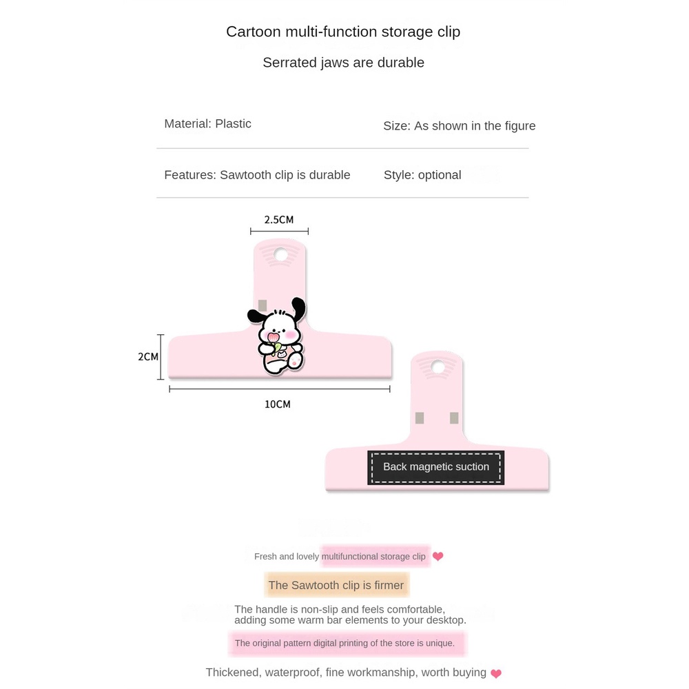 ღ Sanrio Hand Account Clip Cartoon Long Tail Clip Metal Iron Clip Cinnamoroll Pochacco Bill Hand Account Sticker Book Note Holder Desktop Folder Gift