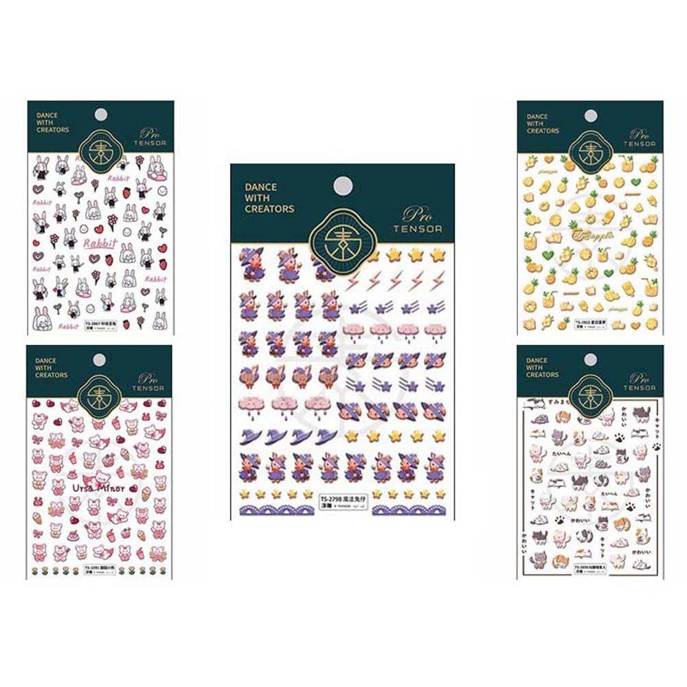 AUGUSTINA Agustina Stiker Kuku Lucu Relief Cinta Hati Manicure Kartun Beruang Dekorasi Kuku Untuk Wanita