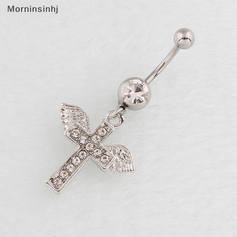 Mornin Aesthetic Shiny Wings Cross Belly Button Rings Untuk Wanita Punk Warna Silver Sexy Navel Rings Aksesoris Perhiasan Tubuh id