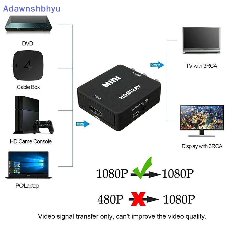 Adhyu Kabel Converter Adapter HDMI To RCA AV CVBS 3RCA 1080P Composite Video Audio ID