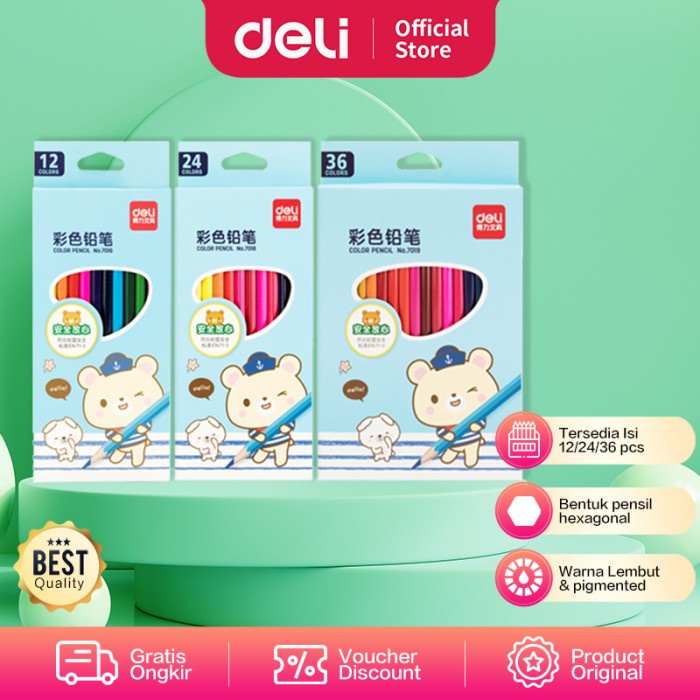 

Deli pensil warna 24C warna cerah, bentuk hexagonal 7018