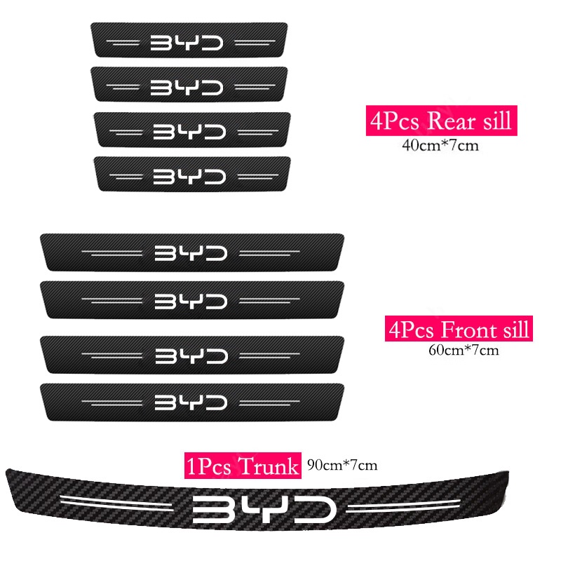 Byd Stiker Kusen Pintu Mobil Anti Gores Serat Karbon Kulit Sticker Trunk Protector Stiker Untuk BYD Atto 3e6 Aksesoris