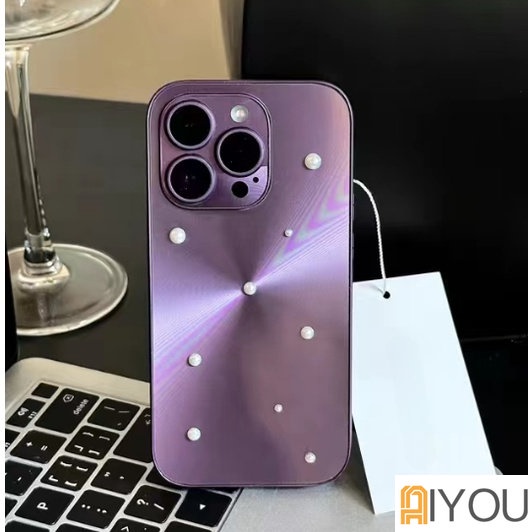 Luxury Laser Case Dengan 3D Mutiara Hati Berlian Imitasi Untuk iPhone 14pro Max13Pro 12 Pro 11motif CD Pelindung Lensa Film PC Hard Ultra Tipis Cover Untuk Iphone14