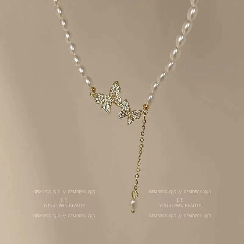 Butterfly Zircon Mutiara Kalung Korea Perhiasan Fashion Zircone Liontin Kalung Klavikula Choker Rantai Untuk Pacar