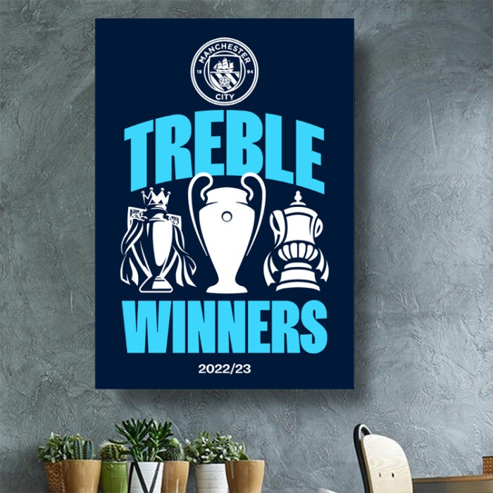 Poster Manchester City poster frame 2023 Treble Winners