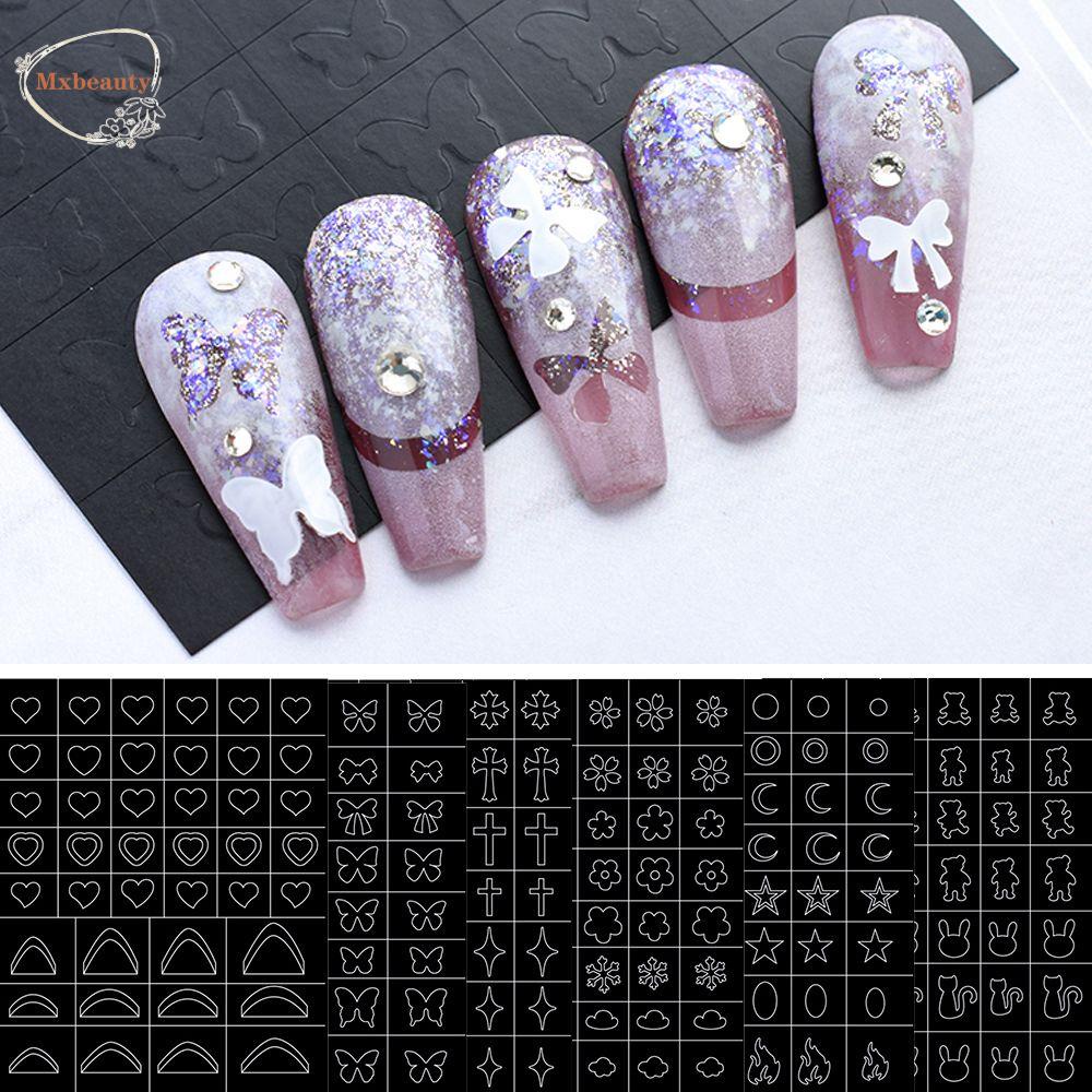 Mxbeauty Nail Art Airbrush Stensil Fashion Berlubang Self-Adhesive Sliders Manicure Aksesoris Salon Supply Desain DIY Nail Art Template